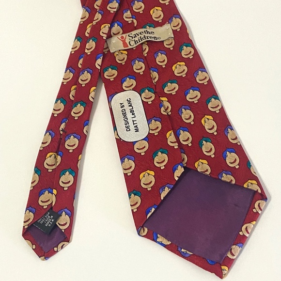 Matt LeBlanc Save the Children Silk Necktie Red Cartoon Tie Father's Day Gift - Picture 4 of 6